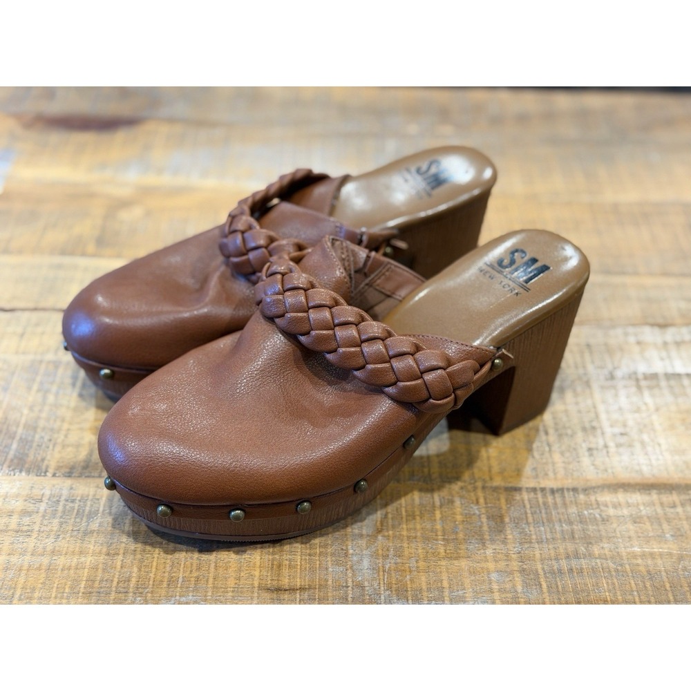 SM New York Carla Womens Woven Studded Mules Carmel Color Size 8